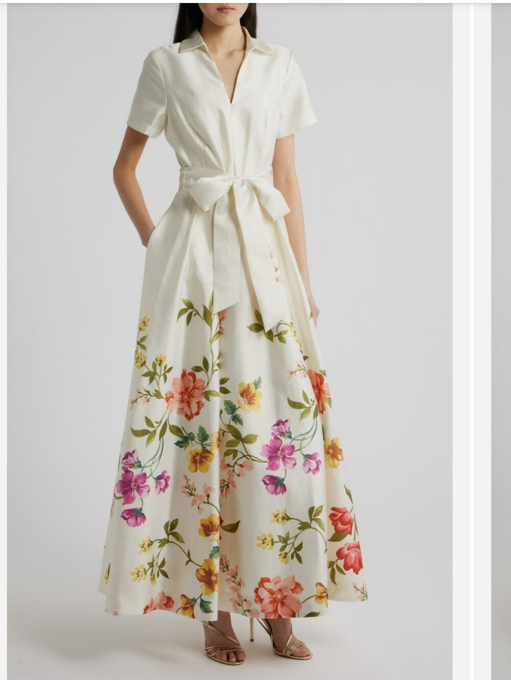 TAHARI ASL PRINT TIE WAIST GOWN DREES